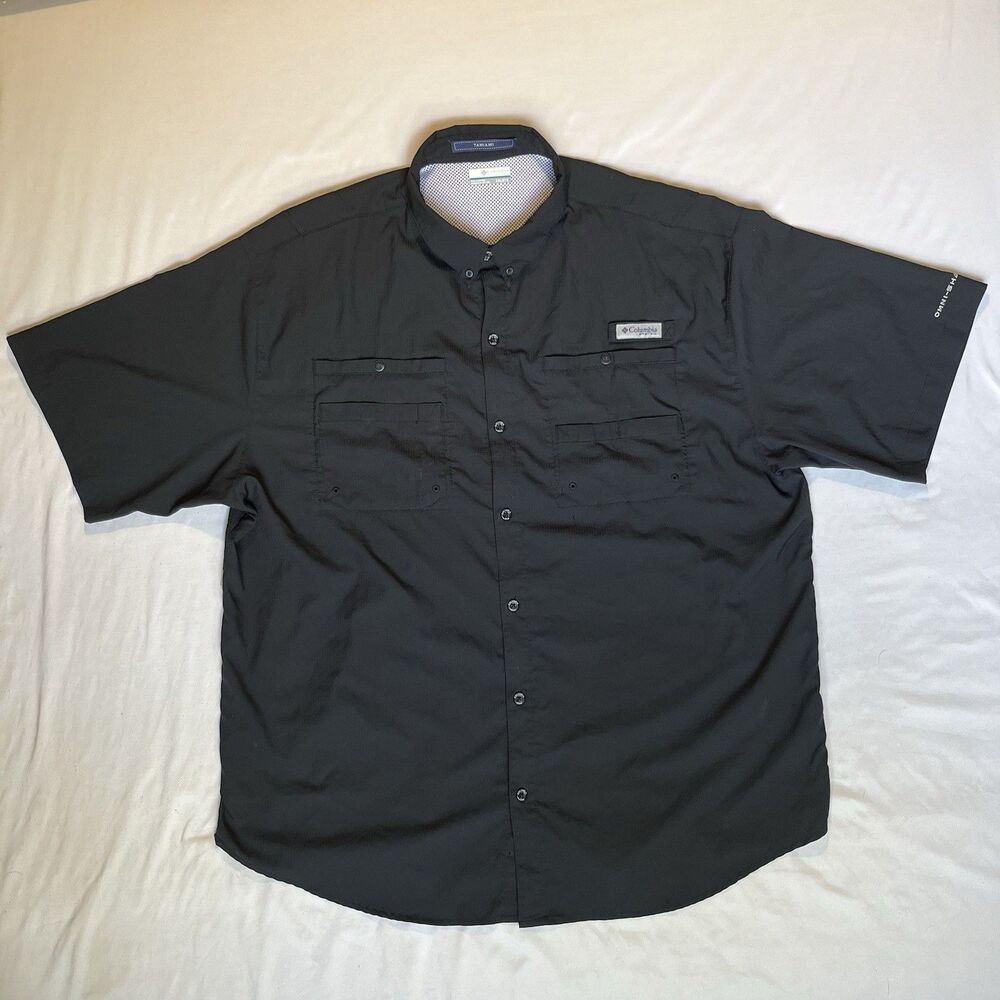 Columbia Tamiami Fishing Shirt Men XXL Black Omni-Shade Short Sleeve PFG Tamiami